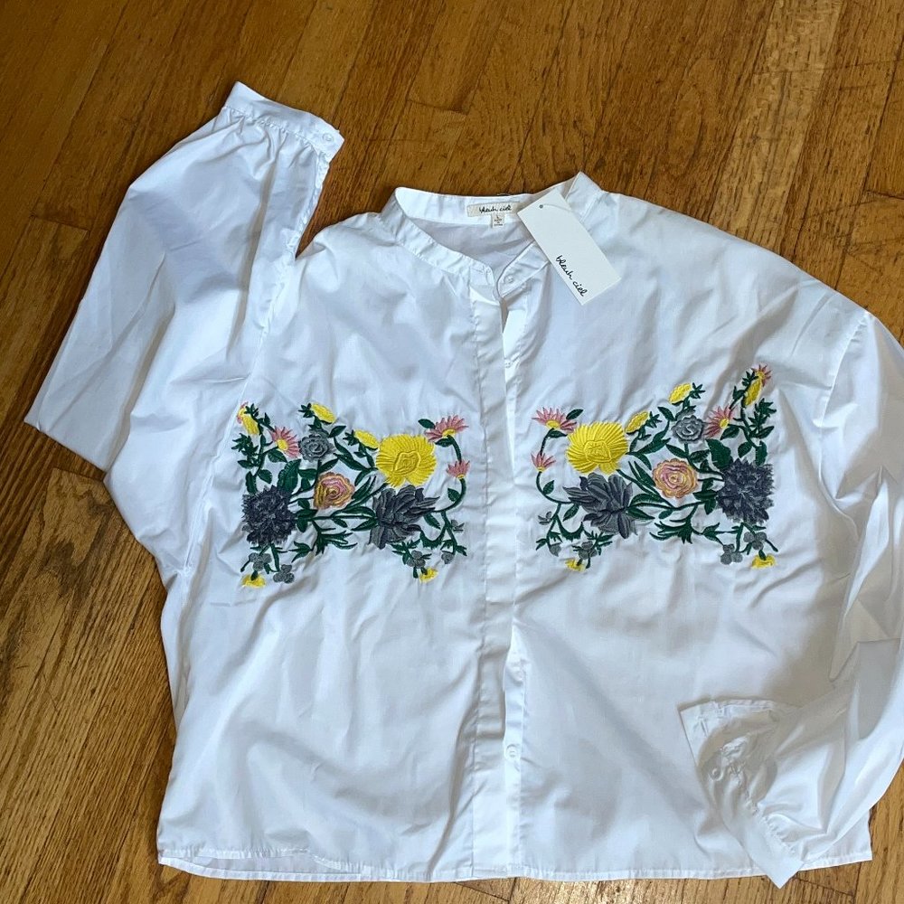 Cropped Embroidered Button Down Shirt